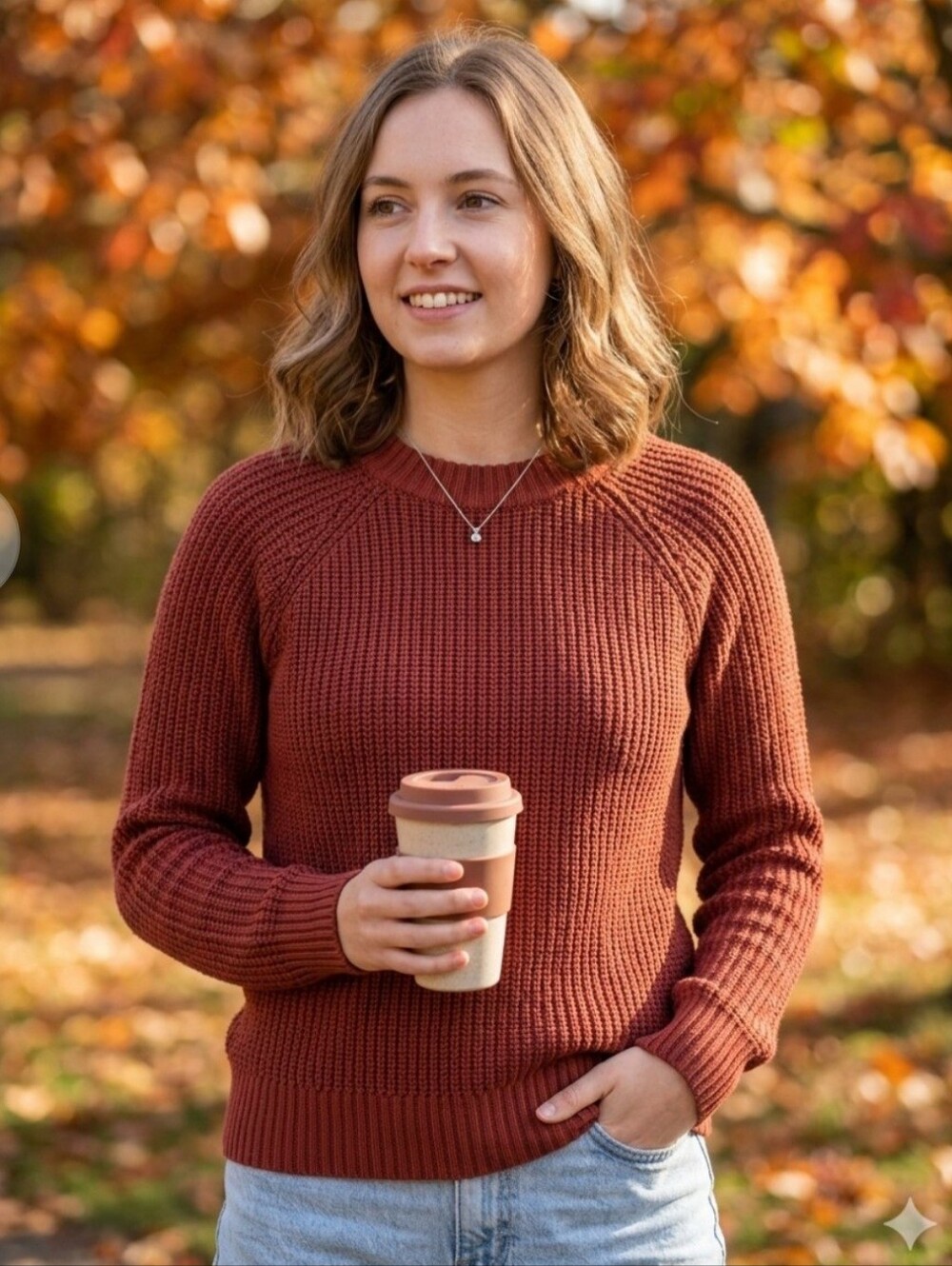 Bench Cozy Shaker Knit Raglan Crewneck Sweater - Rust Orange